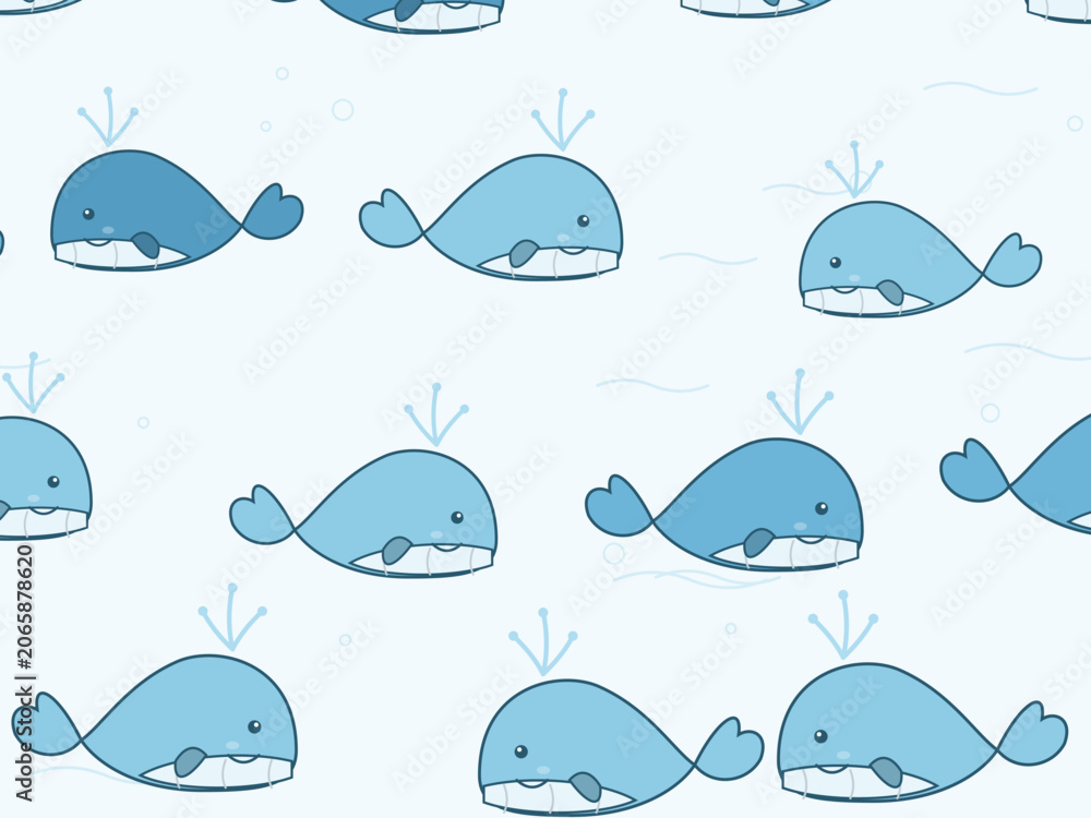 Fototapeta premium Cartoon Whales With Spouts Kids Pattern Design