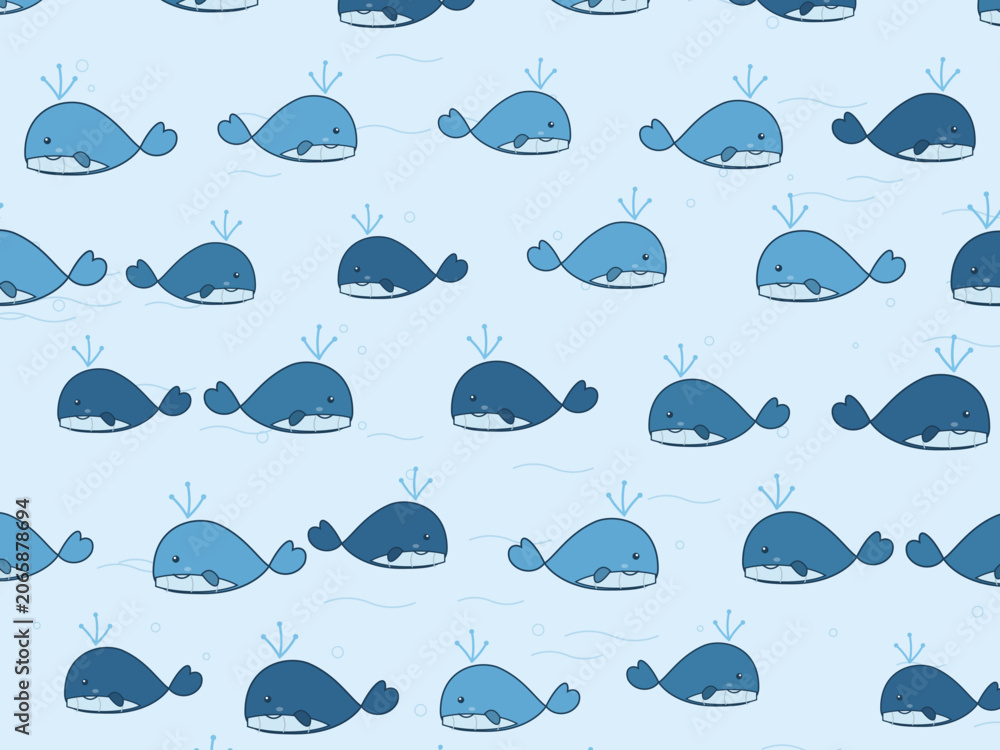 Obraz premium Adorable Whale Scatter Nautical Nursery Pattern Art