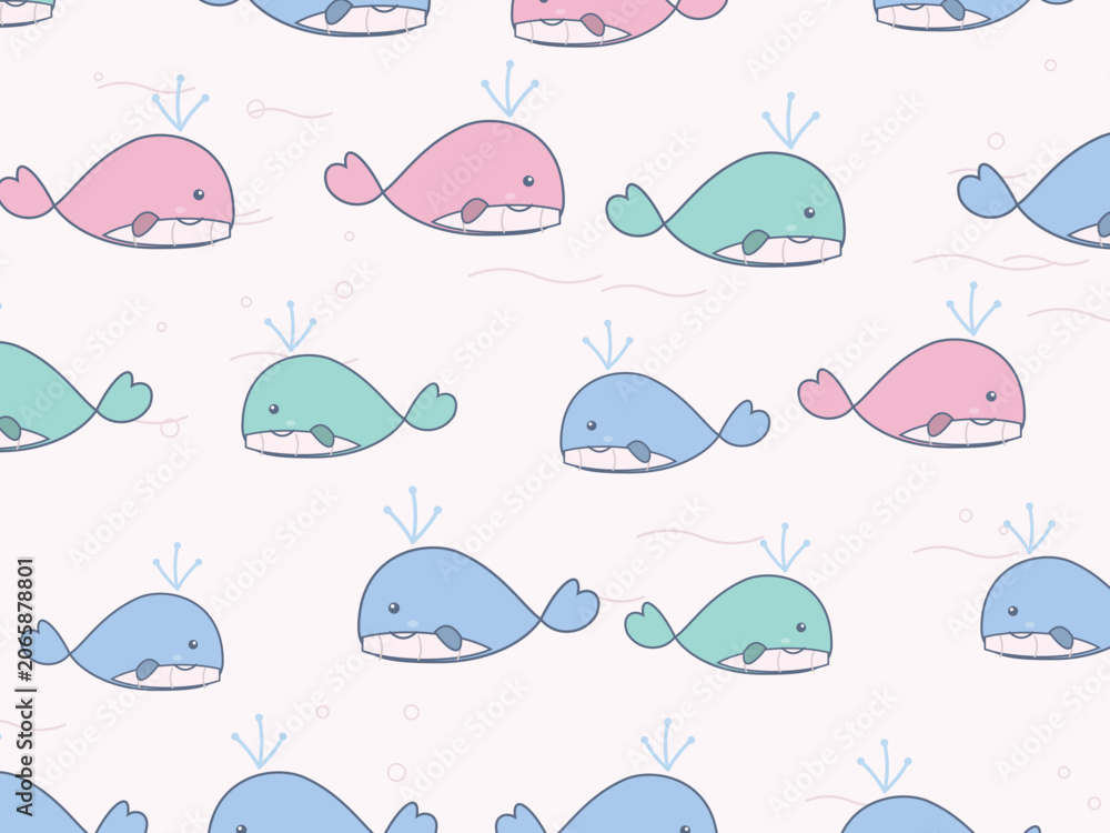 Obraz premium Cartoon Whales With Spouts Kids Pattern Design