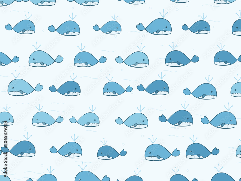 Fototapeta premium Cute Whale Pattern Ocean Nursery Background Vector