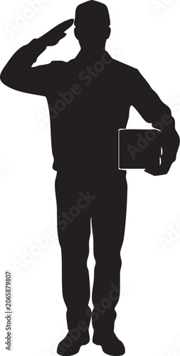 Принти на полотні Silhouette of a saluting soldier holding a rectangular object against a transpar