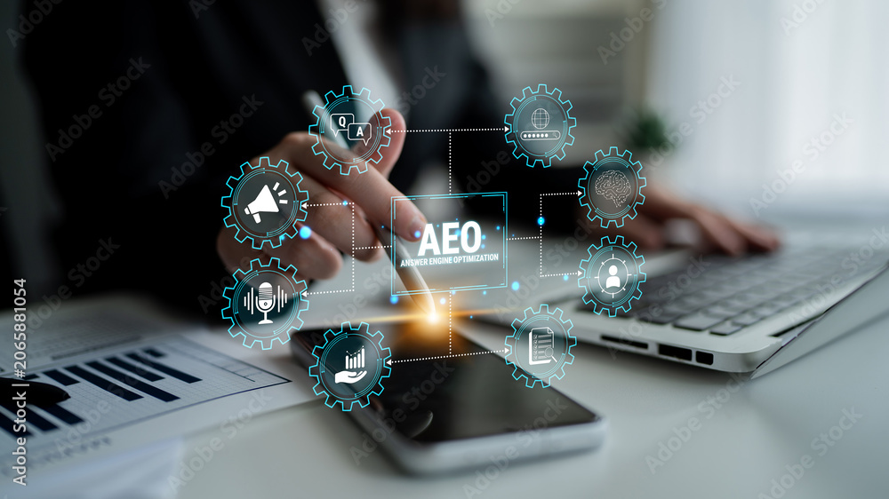 Obraz premium Businessperson Interacting with Digital Interface, Analyzing Data and Strategies for Business Growth and Development in Modern Workspace. Glyphic.