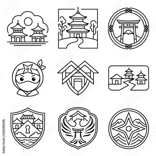 Japanese temple and culture icons.