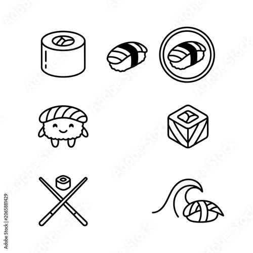 Sushi food icons and objects.