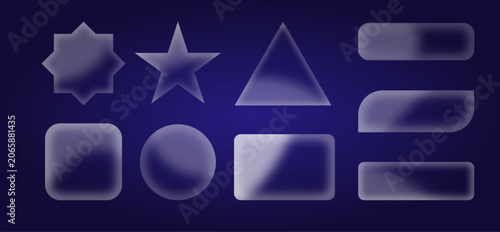 Abstract Frosted Glass Geometric Shapes Collection with Blurred Gradient Elements, Rounded Forms and Modern UI Design Objects