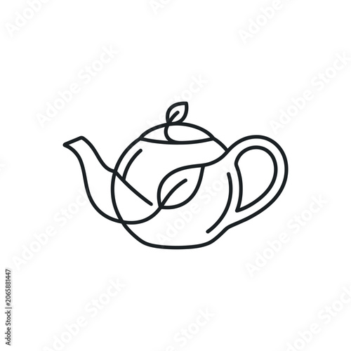 Teapot with leaf design element.