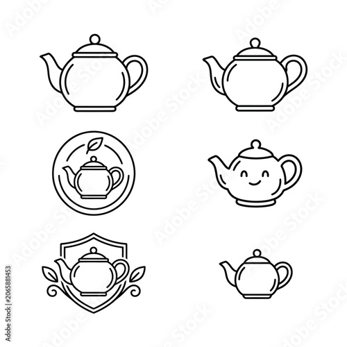 Black line drawings of teapots.