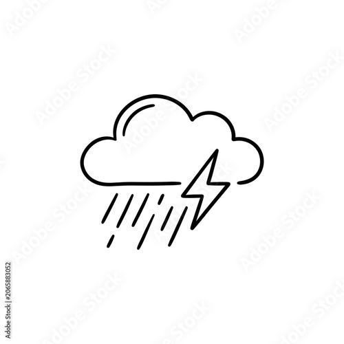 Weather cloud with rain and lightning.