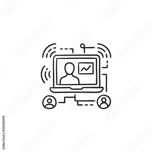 Online meeting on a laptop screen.