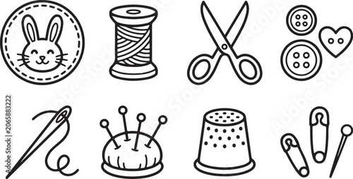 Photos Vintage sewing tools and accessories icon set