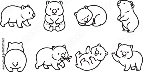 Canvas Print Cute wombat cartoon illustrations in different poses