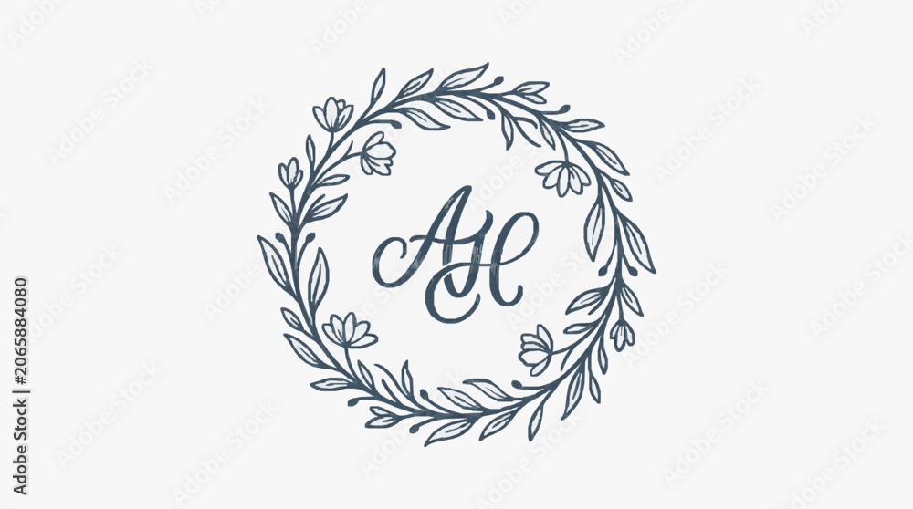 Fototapeta premium Elegant monogram logo with floral and leaf design.