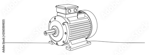 Bild auf Leinwand electric motor industrial equipment vector engraving monoline