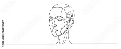 Obraz na plátne cyborg face futuristic robot head vector engraving monoline