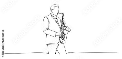 Wall Mural monoline engraving vector of jazz musician playing saxophone
