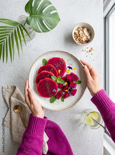 Vibrant Dragon Fruit Plate Presentation