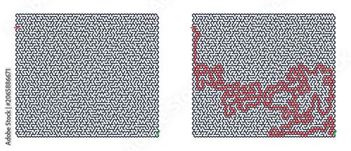 Photos Hexagonal maze for adults, hard printable logic game, find the way from start to