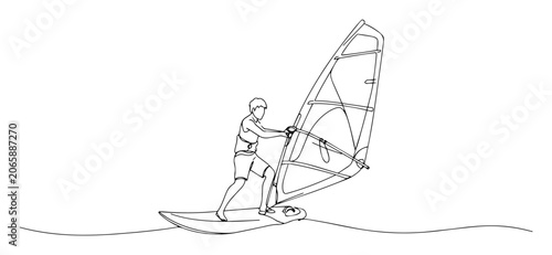 Fotografía one line engraving vector windsurfer on waves