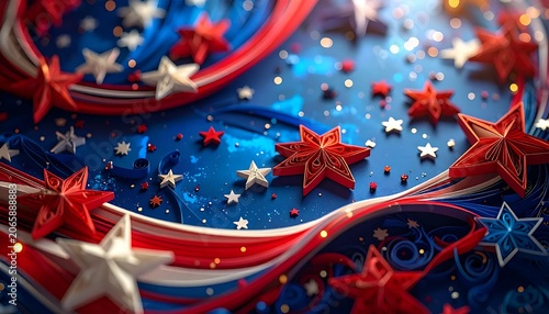 American flag with patriotic sparkler fireworks display.