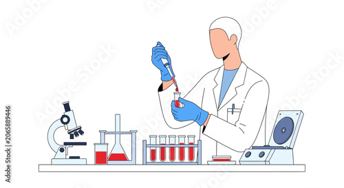 Scientist Conducting Medical Research in Laboratory, Pipetting Blood Sample