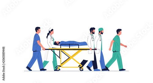 Medical Team Transporting Patient on Stretcher, Emergency Care
