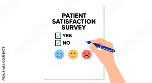 Patient Satisfaction Survey: Yes/No Checkboxes and Emoticons, Hand Filling Form