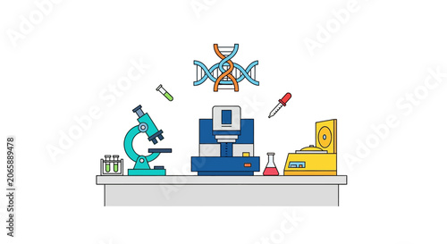 Scientific Research Laboratory with DNA, Microscope, and Equipment