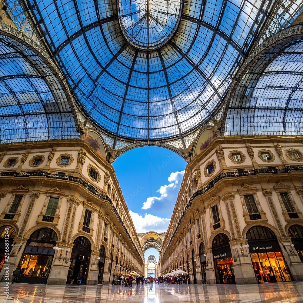 Obraz premium Grand historic railway station interior with arched glass ceiling.