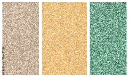 Three rectangular panels featuring textured patterns in shades of brown yellow and dark forest green colors