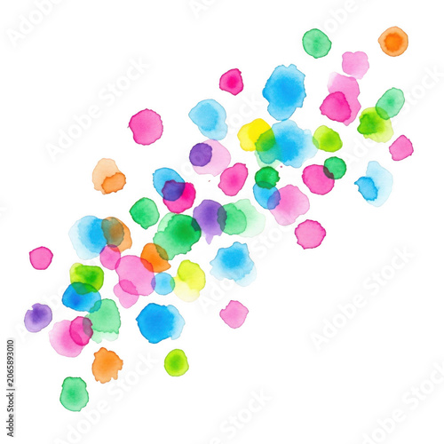 Vibrant abstract watercolor splashes and dots in a scattered pattern isolated on transparent background
