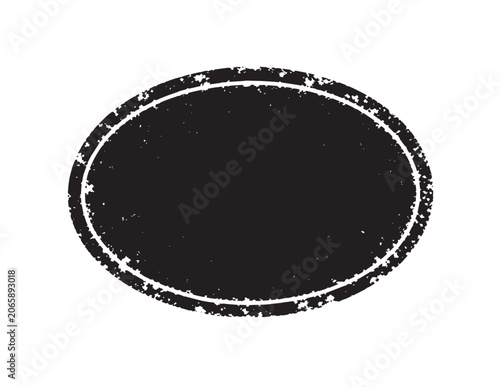 Distressed black oval stamp, grunge texture rubber ink imprint, vintage label element, retro badge vector graphic for branding and design projects