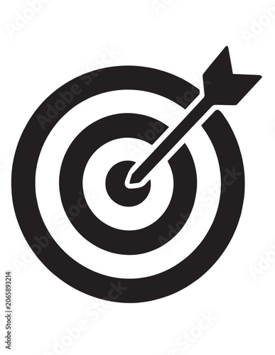 Target with Arrow Vector Icon, a bold black and white graphic symbol of accuracy and success, perfect for business goals and marketing strategies.