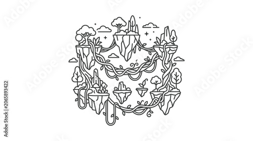 Fotografie Black and white illustration of mushrooms.
