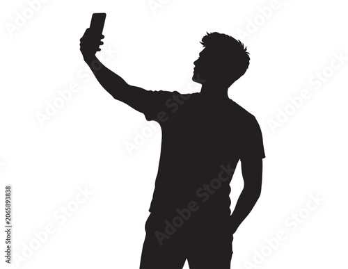 Bild auf Leinwand Young man taking a selfie, black silhouette vector illustration