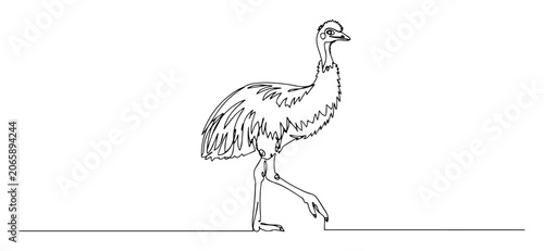 Obraz na plátně walking emu bird side profile engraving monoline vector