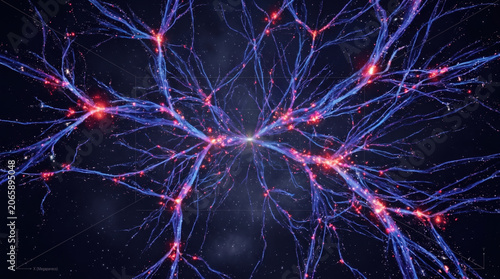 A complex network of neural connections glowing with bright points