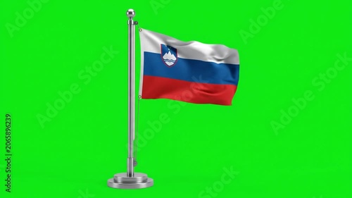 Slovenia National Flag Waving on Desk Pole Stand Against Green Screen Background for Global Projects