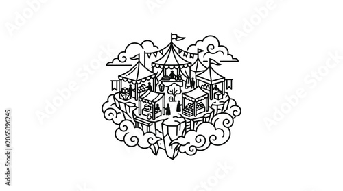 Cuadro en lienzo Fantasy medieval castle on island.