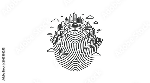 Foto Fingerprint Cityscape Urban Landscape Illustration.