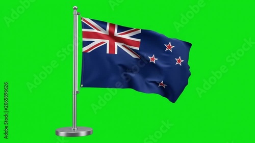 New Zealand National Flag Waving on Desk Pole Stand Against Green Screen Background for Projects