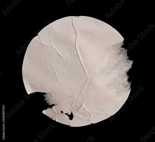 Torn, ripped paper pieces wave crack crumbled circle collage. Black and beige white grunge copy space texture poster background.