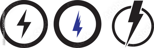 Schilderij op canvas Set of Bolt Icons: A trio of striking bolt icons, rendered in black and blue, symbolize power, energy, and electrical concepts