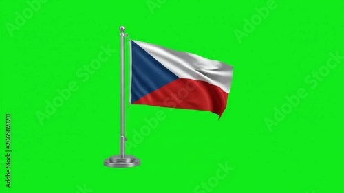 Czech Republic National Flag Waving on Desk Pole Stand Against Green Screen Background for Projects