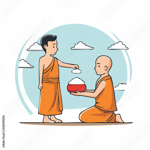Buddhist monks receiving alms