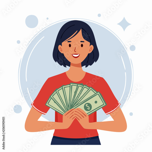 Woman Holding Fan of Money