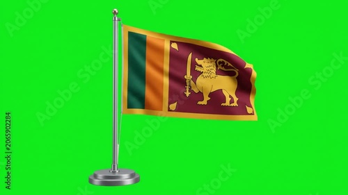 Sri Lanka National Flag Waving on Desk Pole Stand Against Green Screen Background for Global Projects