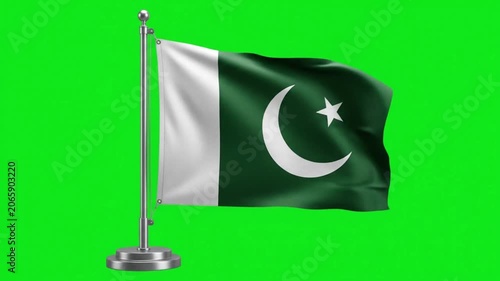 Pakistan National Flag Waving on Desk Pole Stand Against Green Screen Background for Global Projects