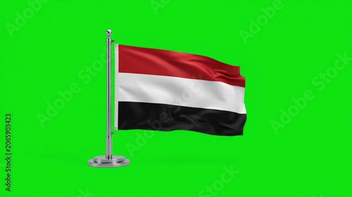 Official Yemen National Flag Waving on Desk Pole Stand Against Green Screen Background