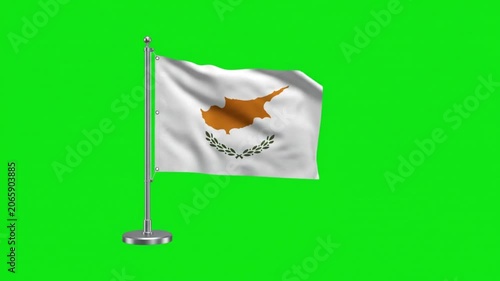 Cyprus National Flag Waving on Desk Pole Stand Against Green Screen Background for Global Projects