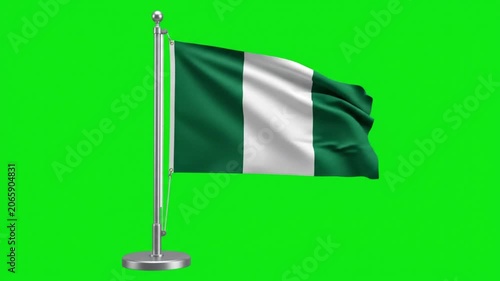 Nigeria National Flag Waving on Desk Pole Stand Against Green Screen Background for Global Projects